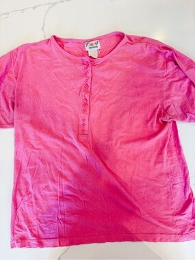 Vince Bright Pink Short Sleeve Henley Tee
